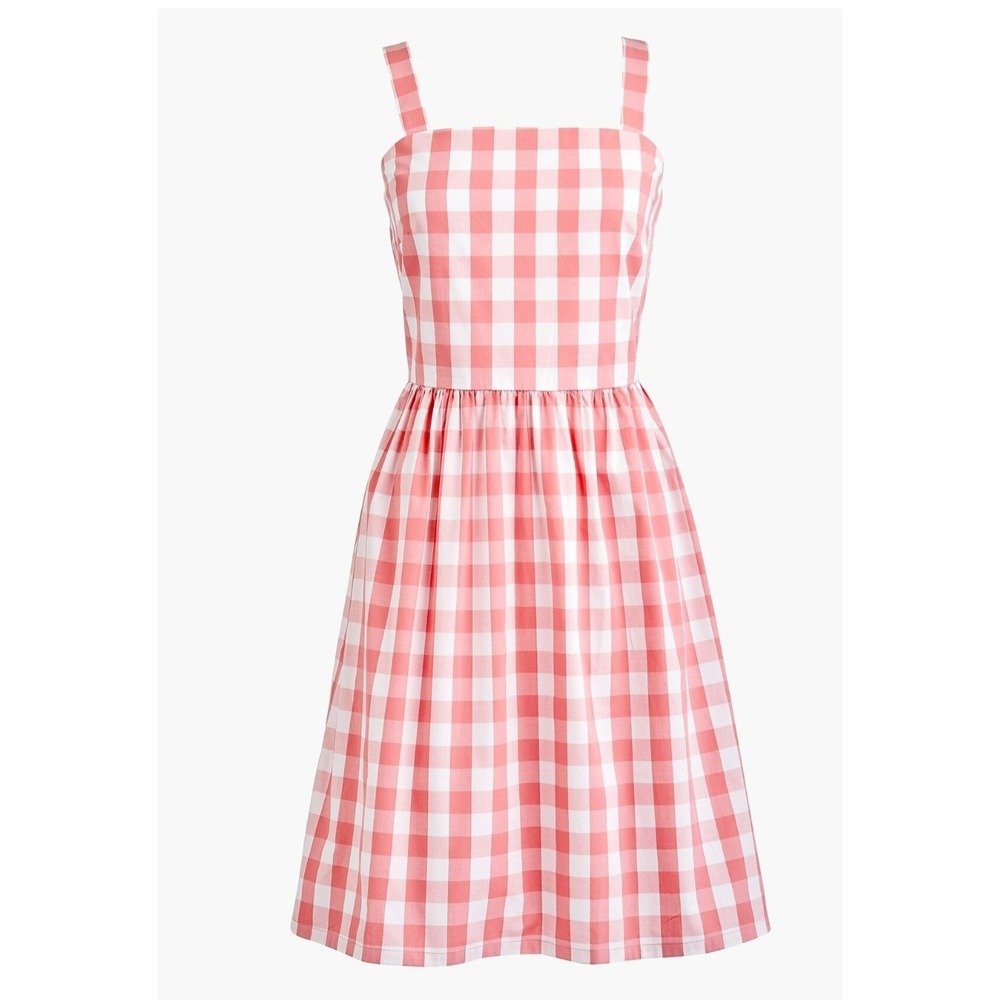 J. by J.Crew Pink Gingham Smocked Back Fit & Flare Cotton Cottage Sundress Sz S - Picture 2 of 10